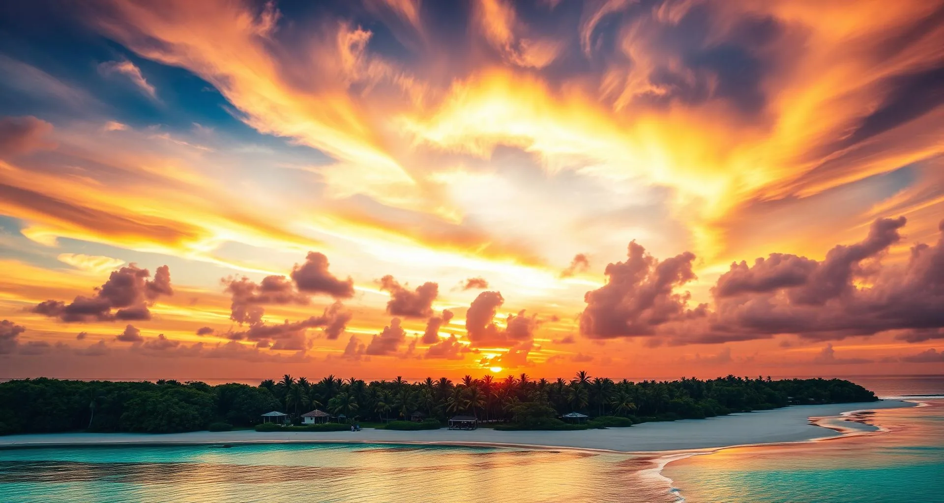 Plage tropicale paradisiaque au coucher du soleil